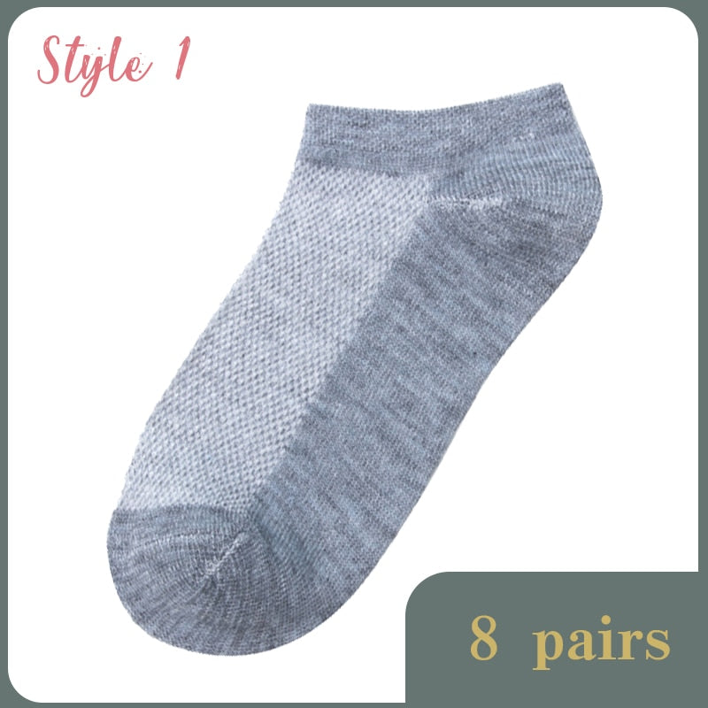 Lot de 8 paires de chaussettes courtes à mailles solides pour femmes Lot de chaussettes à cheville invisibles pour dames Printemps Été Respirant Mince Lot de chaussettes de bateau