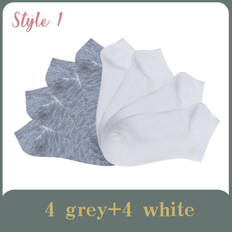 Lot de 8 paires de chaussettes courtes à mailles solides pour femmes Lot de chaussettes à cheville invisibles pour dames Printemps Été Respirant Mince Lot de chaussettes de bateau