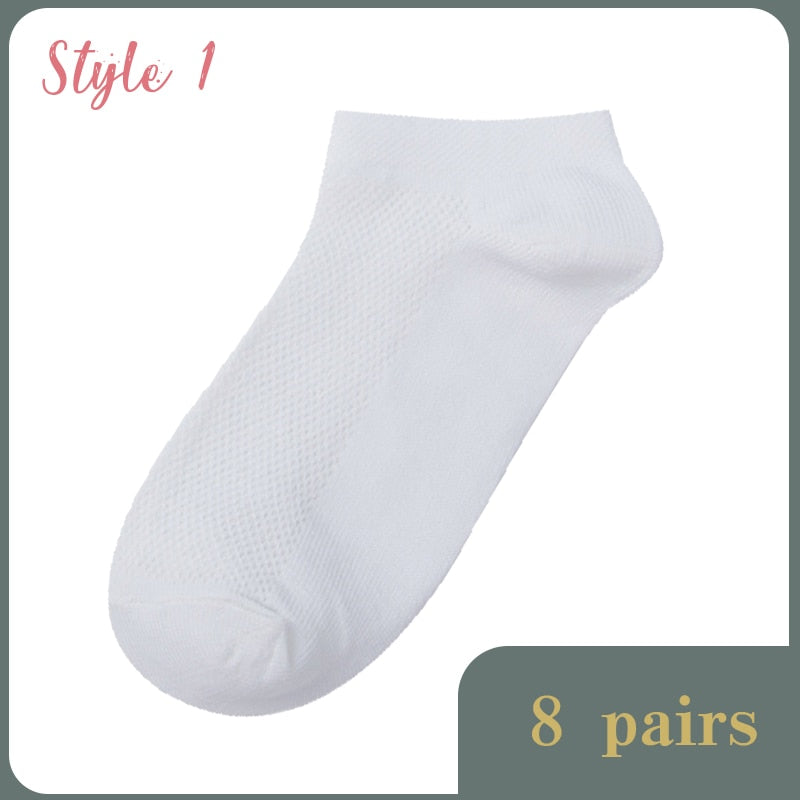 Lot de 8 paires de chaussettes courtes à mailles solides pour femmes Lot de chaussettes à cheville invisibles pour dames Printemps Été Respirant Mince Lot de chaussettes de bateau