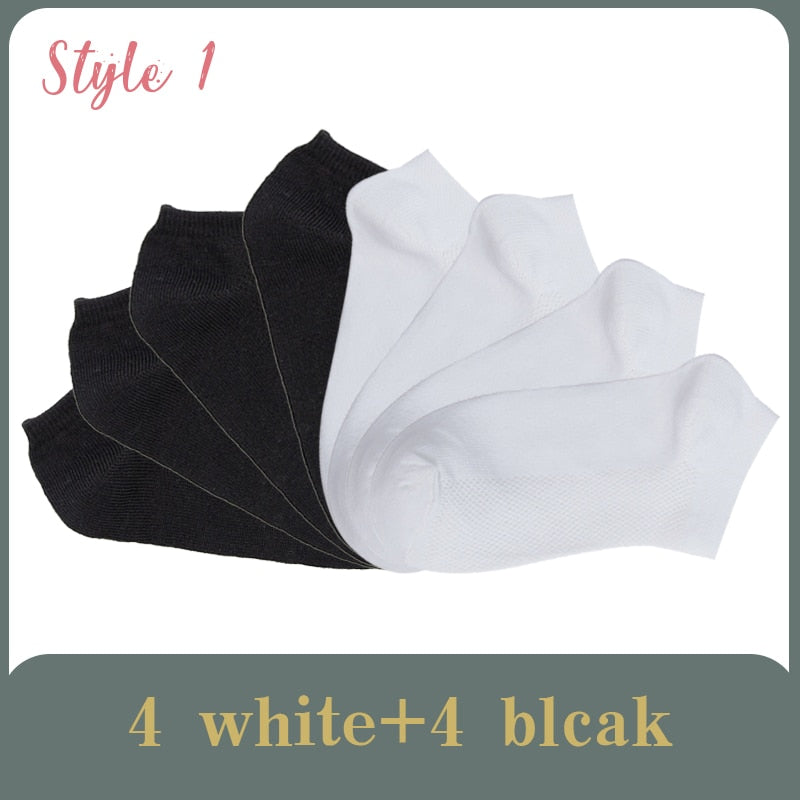 Lot de 8 paires de chaussettes courtes à mailles solides pour femmes Lot de chaussettes à cheville invisibles pour dames Printemps Été Respirant Mince Lot de chaussettes de bateau