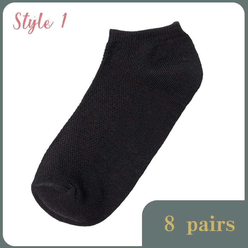 Lot de 8 paires de chaussettes courtes à mailles solides pour femmes Lot de chaussettes à cheville invisibles pour dames Printemps Été Respirant Mince Lot de chaussettes de bateau